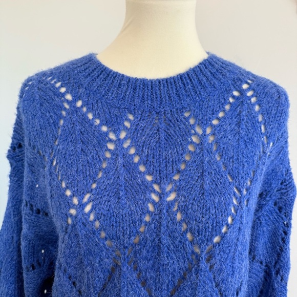Moon River Anthropologie Electric Blue Chunky Open Knit Sweater Size Large Indie - Picture 4 of 10